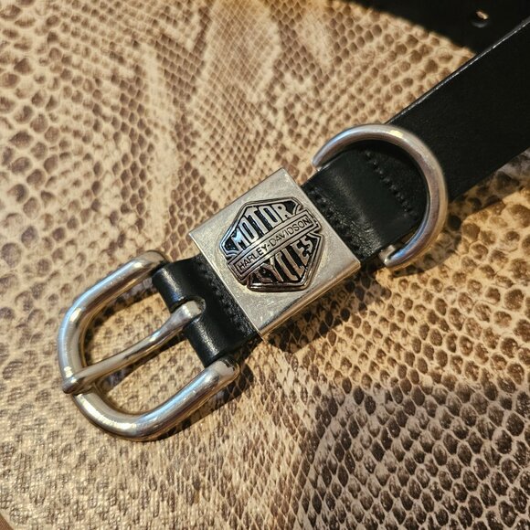 Vintage Harley Davidson Emblem Ladies Silver & Black Leather Biker Alt Belt main image 4